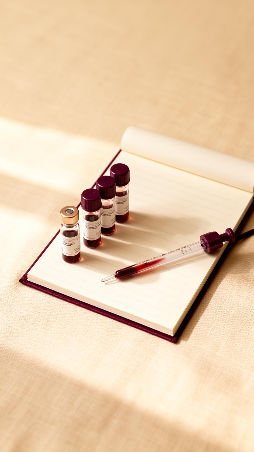 Blood test vials and pipette on a linen background