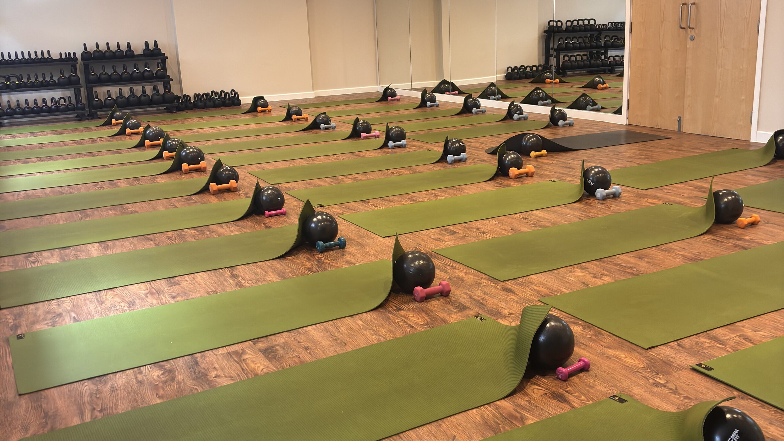 The Hot Studio at Deansgate Haus, mats and pilates balls set out for class